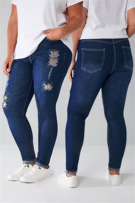 limited collection blue denim skinny jeans with sequin detail plus size 16 to 32