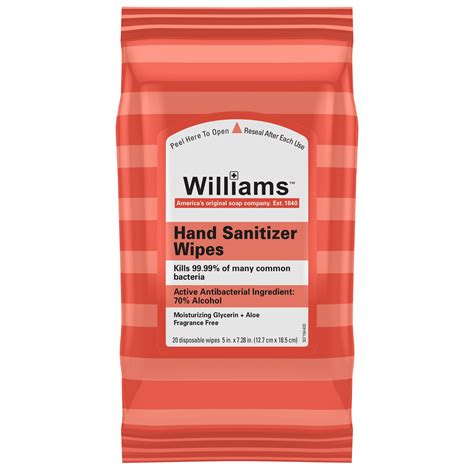 williams hand sanitizer wipes  count kills    common bacteria