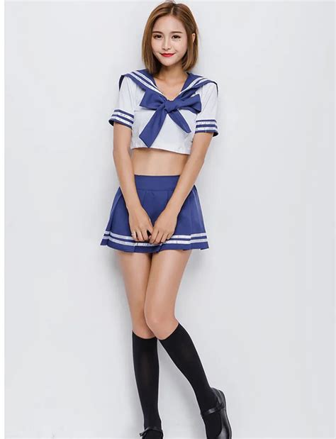 Sexy Adult Women Halloween Japanese School Girls Costume Teen Blue