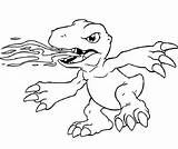 Coloring Digimon Pages Tongue Simple Taming Printable Agumon Fire Breath Template sketch template