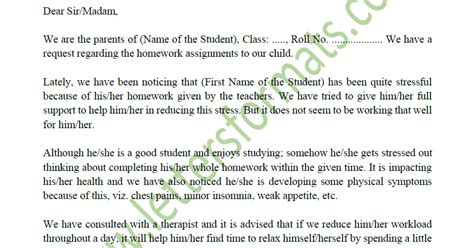 sample letter  teacher  parents  child homework