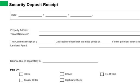 deposit receipt templates  cash security installment
