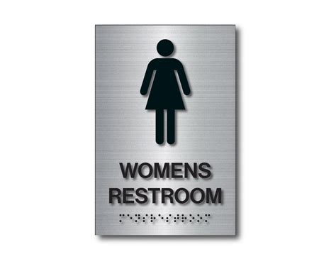 brushed aluminum braille womens restroom sign    harvey signs