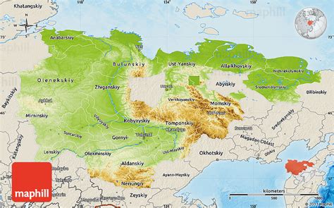 Physical Map Of Sakha Yakutia Republic Shaded Relief Outside