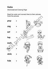 Action Verbs Words Coloring Worksheet Worksheets Actions Matching Preview Esl sketch template