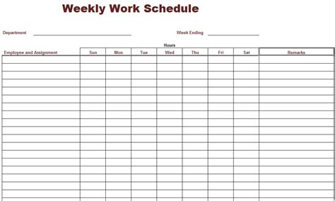 weekly work schedule    printables printablee