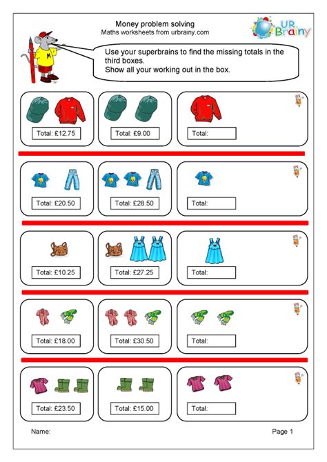 money problem solving 1 reasoningproblem solving maths worksheets