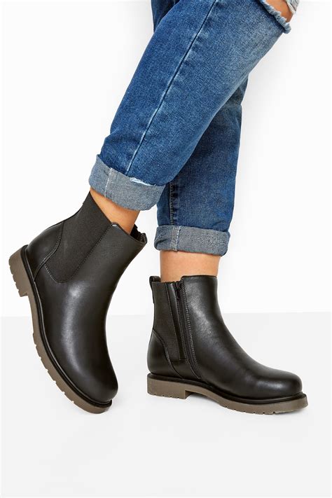 black vegan leather chunky chelsea boots  extra wide fit  clothing