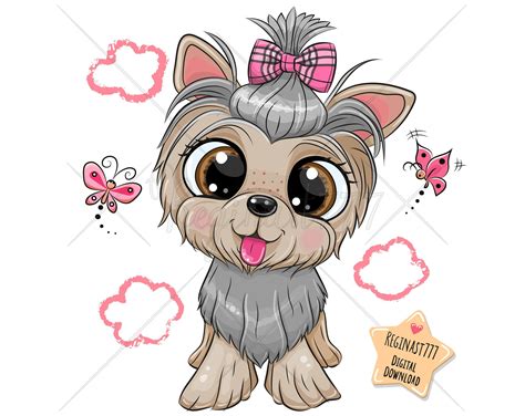cute yorki dog png digital  clipart yorkshire etsy cartoon