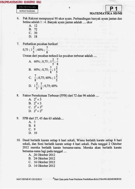 Soal Un Utama Matematika Kelas 6 Sd Ta 2012 2013 Portal