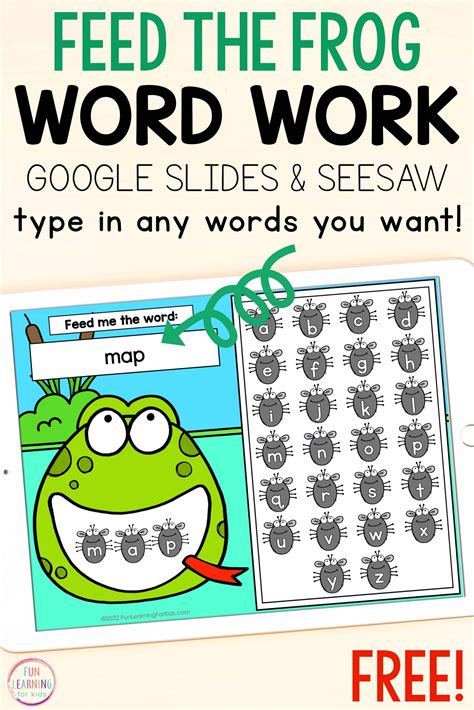 digital frog feed  word work mats  kindergarten