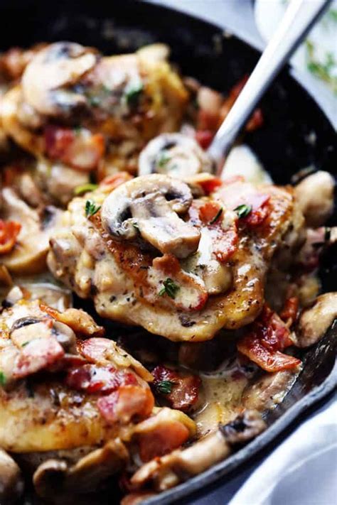 creamy bacon mushroom thyme chicken  recipe critic