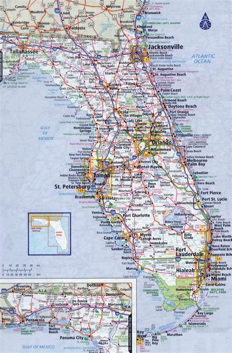 large detailed roads  highways map  florida state   cities