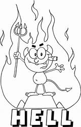 Hell Coloring Pages Devil Fire Holding Red Cigar Little Pitchfork Smoking Printable Front Designlooter Click Color Drawings Version Template 480px sketch template