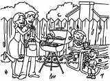Coloring Pages Bbq July 4th Backyard Family Picnic Kids Printable Sheets Barbeque Template Happy sketch template