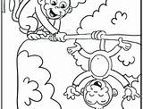 Monkey Coloring Pages Sock Hanging Cartoon Girl Baby Getcolorings Color Printable sketch template