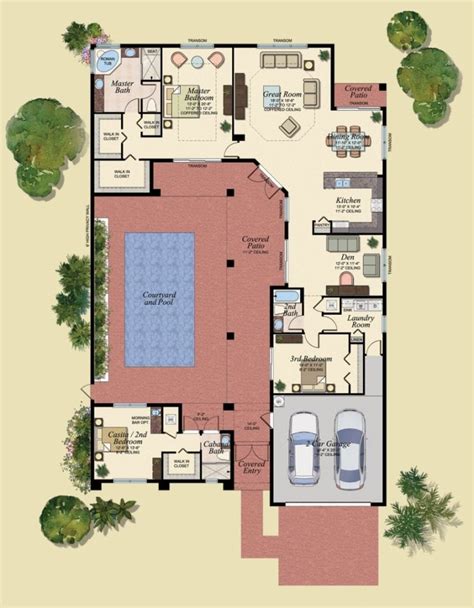 shaped house plans  central courtyard  swimming pool  cltsd pertaining  floor plans