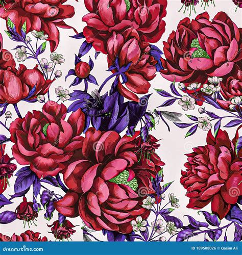 Digital Textile Design Flowers Pattern For Digital Printing Stock