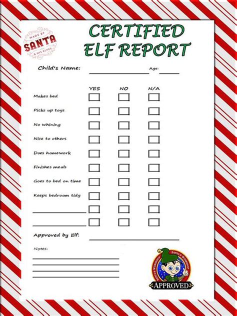 printable elf report card