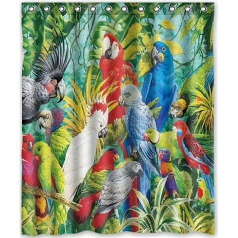 greendecor parrot  parrot waterproof shower curtain set  hooks bathroom accessories size
