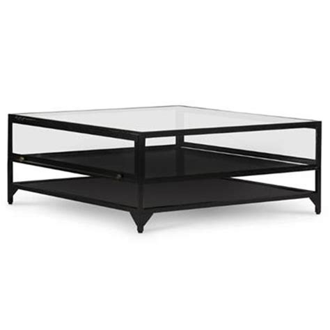 Allen Industrial Loft Tempered Glass Top Black Iron Square Coffee Table