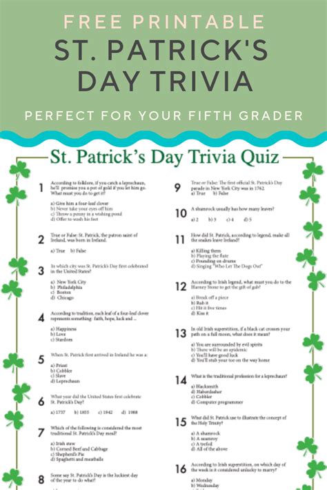 st patricks day trivia  answers printable