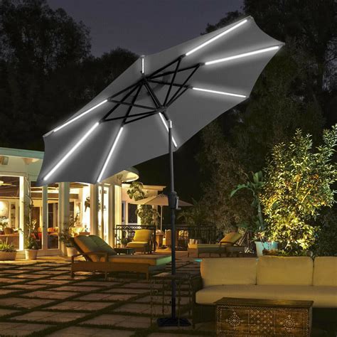 gymax  ft patio waterproof solar umbrella led light tilt gray walmart canada