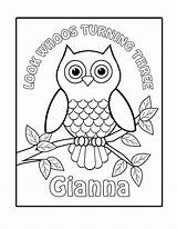 Coloring Owl Pages Birthday Book Halloween Printable Personalized Custom Kids Cute Horned Great Owls Favor Party Childrens Pdf Color Activity sketch template