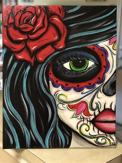 sugar skull girl acrylic    canvas dayofthedeadart