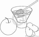 Coloring Honey Hashanah Rosh Apples Stock Jewish Apple Illustration Vector Year sketch template