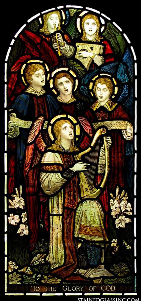 angels sing praise religious stained glass window