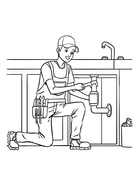 plumber isolated coloring page  kids  vector art  vecteezy