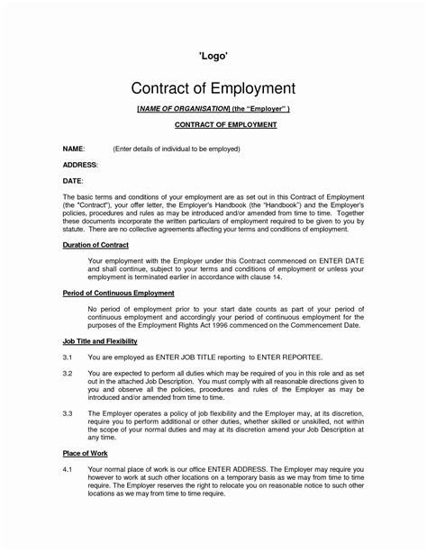 simple employment contract template  awesome basic employment contract template  templates