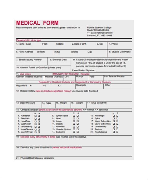 medical form samples  ms word