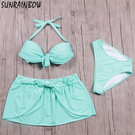 Sunrainbow 2019 New Sexy Bikini Set Retro Padded Dress Swimsuit Female