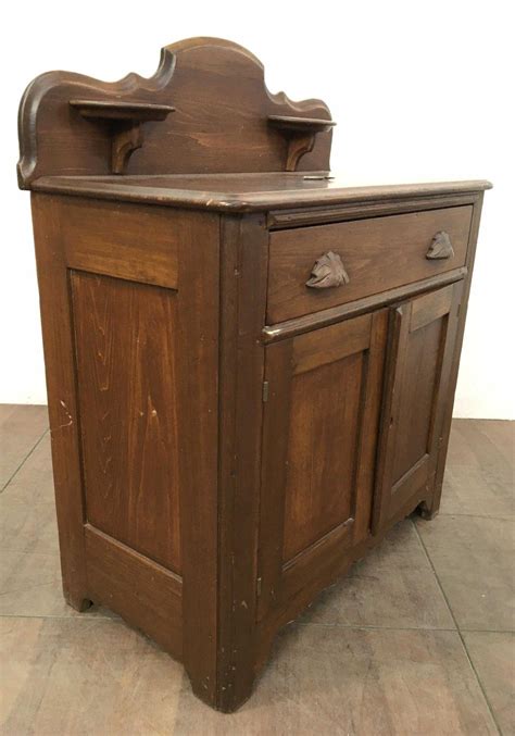 lot antique victorian dark pine dry sink cabinet