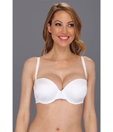 lyst dkny signature lace perfect lift strapless bra 454195 in white