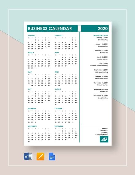 business calendar templates  samples