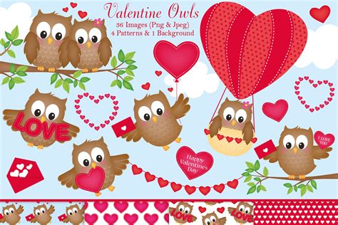 valentines day owl clipart illustrations creative market