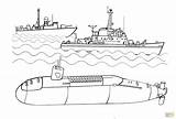 Submarine Coloring Pages Battleship Printable Clipart Ocean Sub Color Kids Print Cars Yellow sketch template