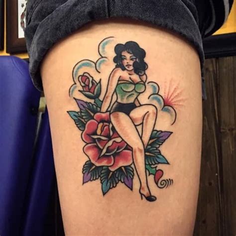 vintage traditional pin up girl tattoo