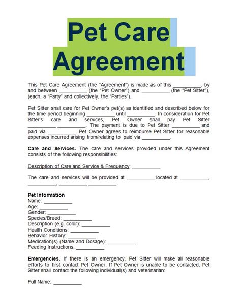 pet sitting service agreement contracts templates sample contracts