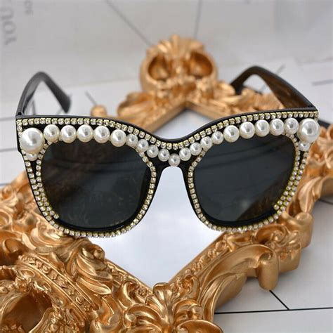 women pearl rhinestone sunglasses oversized square luxury crystal retro