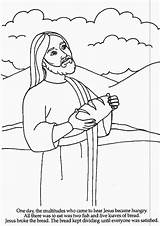 Sekolah Minggu Mewarnai Yesus Tuhan Alkitab Memberi Chrisanthana Makan Tokoh Roti Lima Ikan Ribu Ceria Berisi Disimpan sketch template