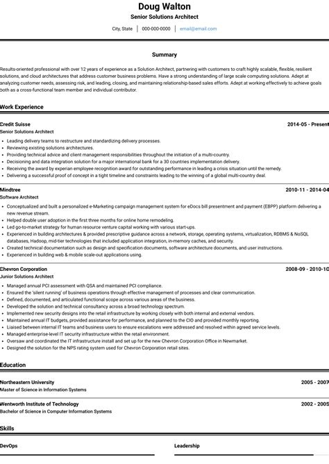 solution architect resume samples  templates visualcv