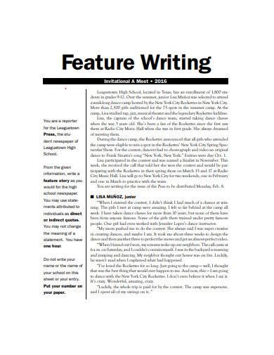feature writing samples templates