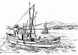 Barco Pesquero Colorare Barcos Pesca Peschereccio Fischerboot Malvorlage Plumilla Peche Chalutier Outline Disegni Große sketch template