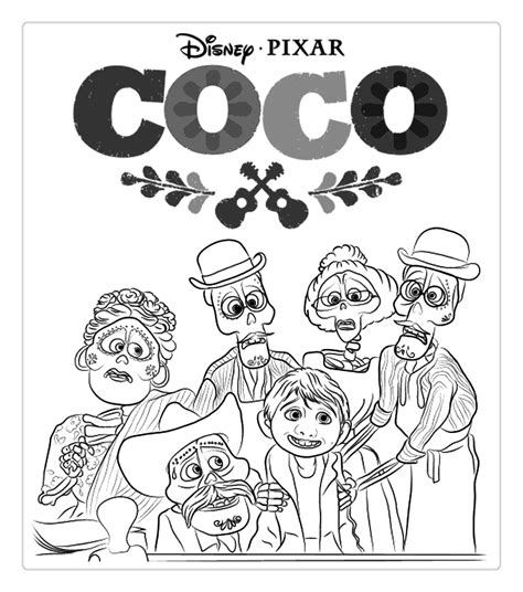 disney coco coloring pages miguel  skeleton family  printable