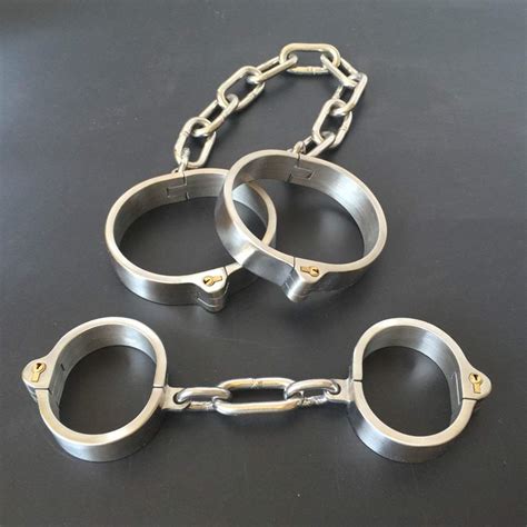 Stainless Steel Lockable Neck Collar Handcuffs Ankle Cuffs Slave Bdsm