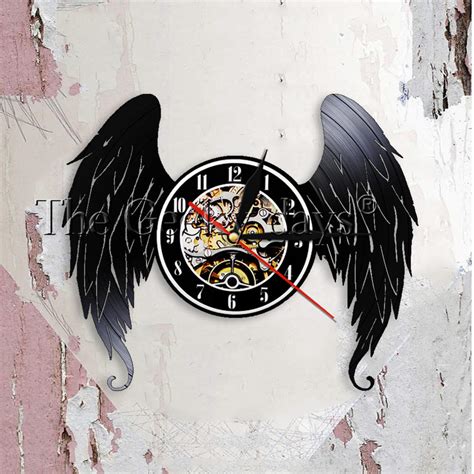 elegant angel wings shabby chic home decor wall clock angels vinyl